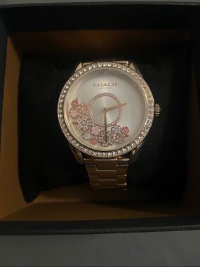 COACH Rose Gold Floral Crystal Dial Bracelet Watch